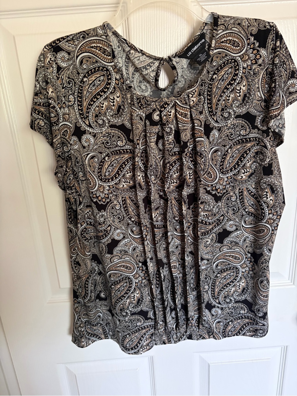 Liz Claiborne Black Paisley Short-Sleeve Blouse